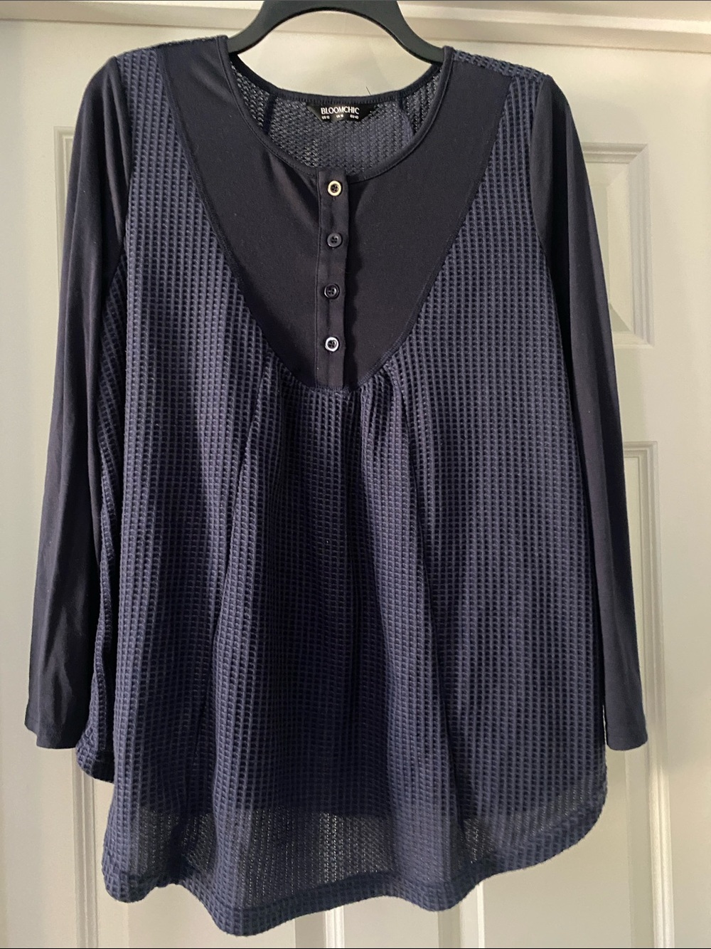 BloomChic Textured Navy Blouse